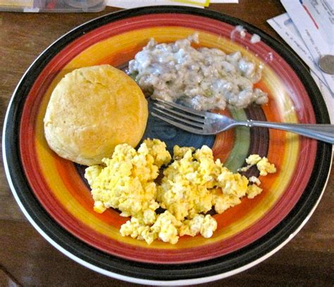 Whats On Meghans Plate Scrambled Eggs With Sausage Biscuits And Gravy