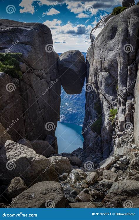 Kjerag Boulder Hanging Rock Kjeragbolten Famous Place In Norway