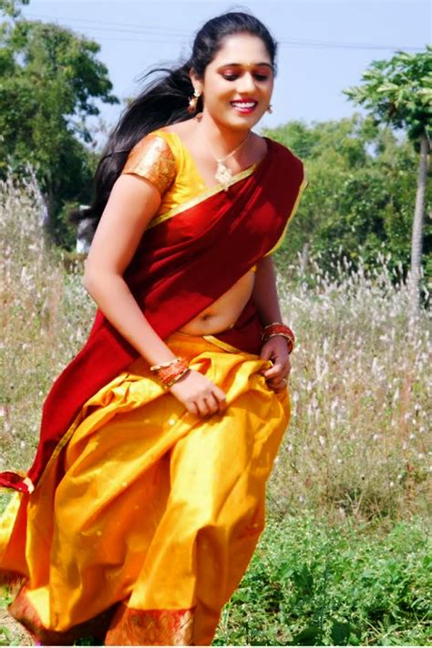 Geetha Pallavi Hot Navel In Red Half Saree South Actress Photos