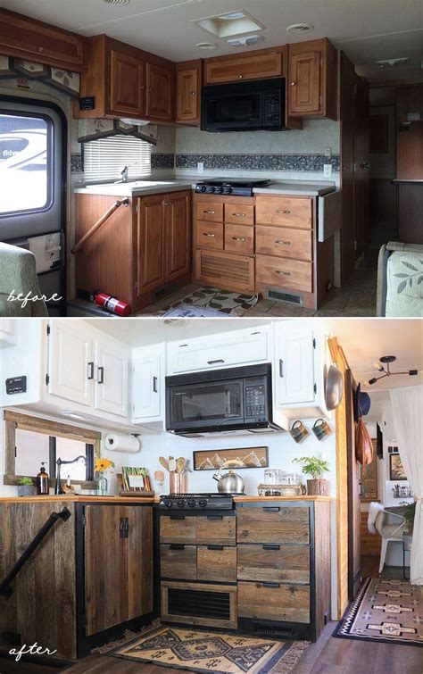 Diy Reclaimed Wood Kitchen Cabinets Remodeled Campers Camper Kitchen