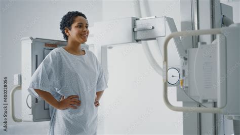 Hospital Radiology Room Beautiful Smiling Latin Woman Standing Next To