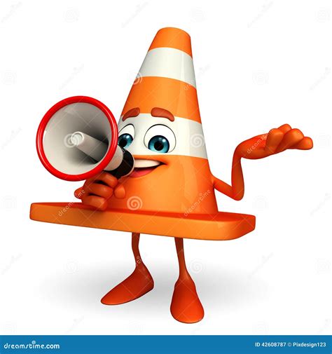 Construction Cone Character With Loudspeaker Stock Illustration