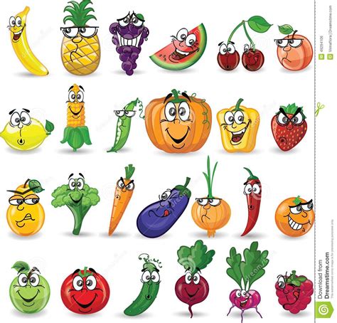 Cartoon Vegetables And Fruitsvector Stock Vector Image
