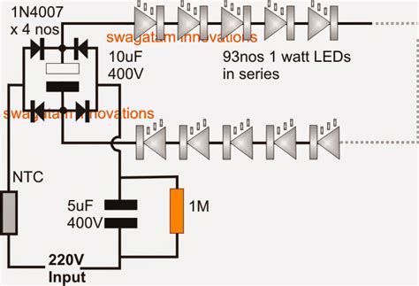 This is a simple 230v led driver circuit diagram which is used for home lightening systems and also can an led is a special type of diode used as an optoelectronic device. Simplest 100 Watt LED Bulb Circuit | Homemade Circuit Projects
