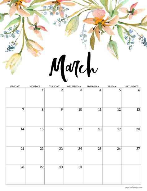 Where can i download a cute monthy calendar? Cute March 2021 Floral Calendar | Print calendar, Calendar printables, Free printable calendar