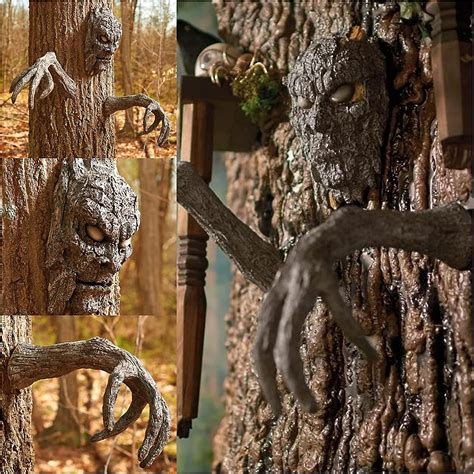 Ghyt Creepy Tree Face And Branch Arms Set Bark Ghost Face Decoration