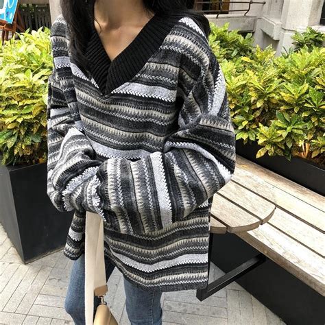 Itgirl Shop V Neck Striped Korean Aesthetic Knitted Sweater