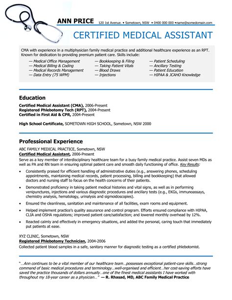 Certified Medical Assistant Resume Sample Gratis
