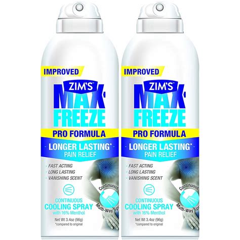 2 Pack Zims Max Freeze Continuous Spray Muscle Joint Pain Relief 34oz
