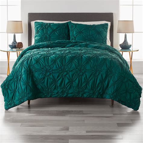 Better Homes And Gardens Elastic Pintuck 3 Piece Dark Green Comforter Set Fullqueen Walmart