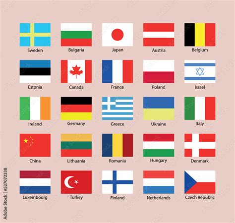 Stockvektorbilden World Flags With Country Names Waving Flag Design