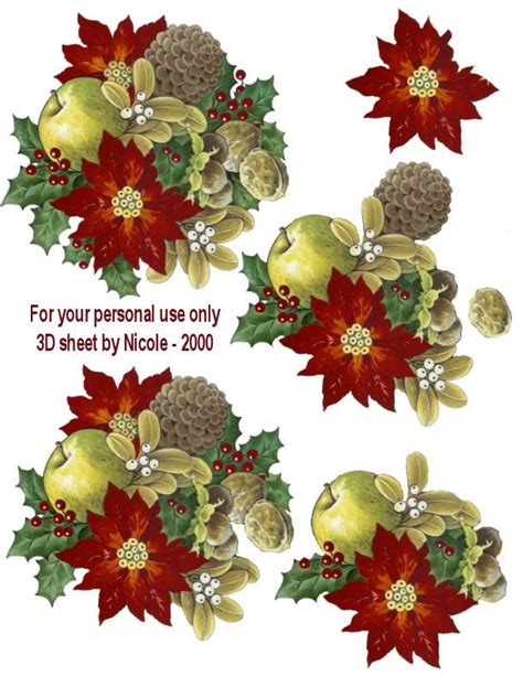 Christmas Poinsettis With Pine Cones And Holly Leaves Are Shown In This