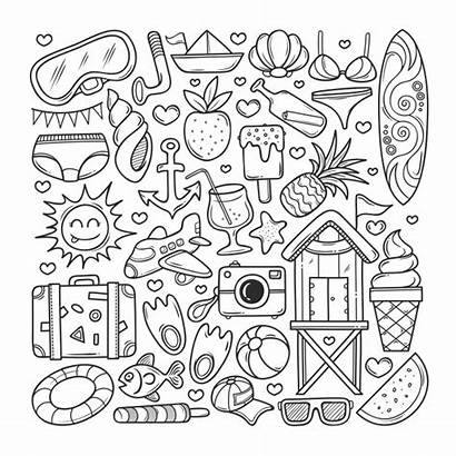 Doodle Summer Coloring Vector Doodles Hand Drawn