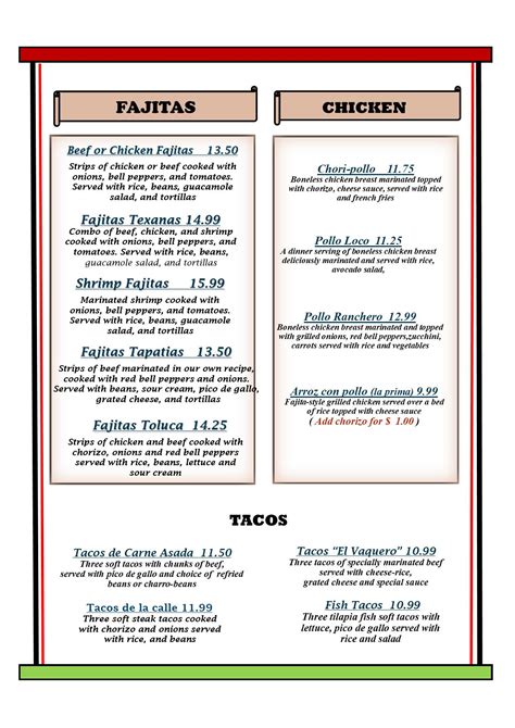 Menu At El Pueblito Restaurant Parsons