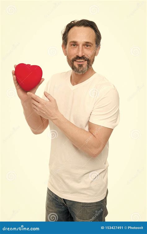 Man Bearded Hipster Hold Heart Celebrate Valentines Day Love And Romantic Feelings Concept