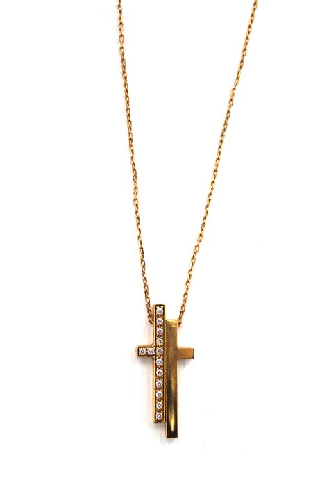 Authentic Gucci 18k Gold Split Cross Diamond Necklace Paris Station Shop