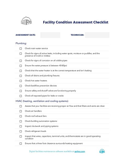 Facility Condition Assessment Checklist Template Pdf Excel Word