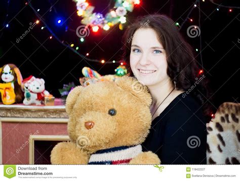 Girl With A Toy Bear In His Hands Stock Image Image Of Year
