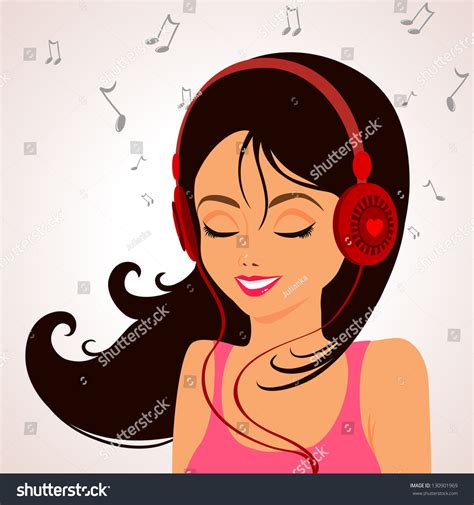 Cute Cartoon Girl Listening Music On Stock Vector