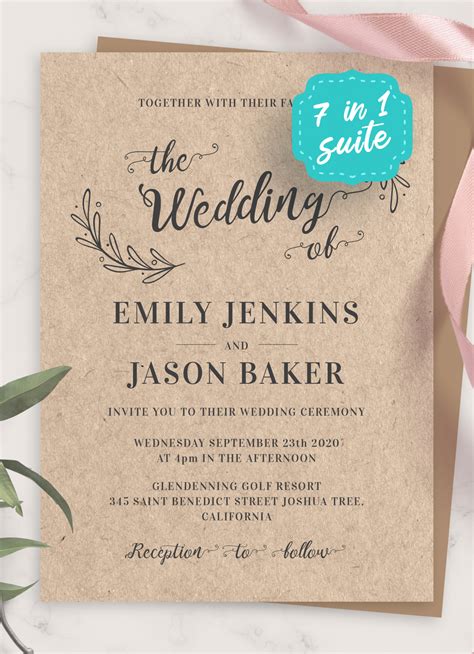 Download Printable Vintage Rustic Wedding Invitation Suite Pdf