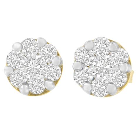 14K Two Toned Gold 0 89 Ct TDW Round Cut Diamond Earrings H I SI2 I1