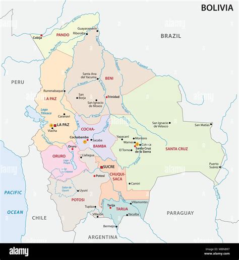 Política Y Administrativa De Bolivia Mapa De Vectores Imagen Vector De