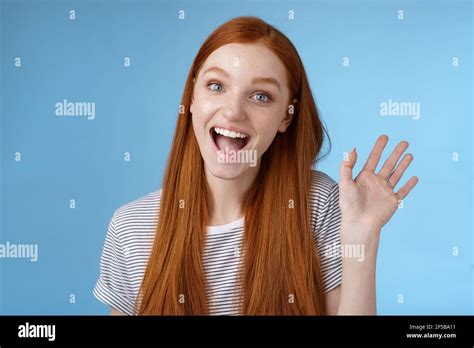 Hello Wanna Be Friends Enthusiastic Cute Redhead Female Newbie Getting Know Coworkers Smiling
