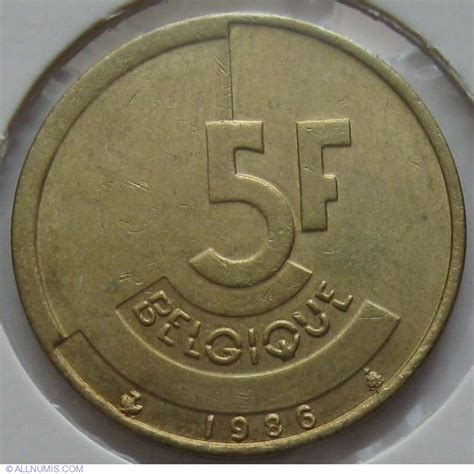 100 centimes = 1 franc. 5 Francs 1986 (Belgique), Baudouin I (1981-1993) - Belgium - Coin - 610