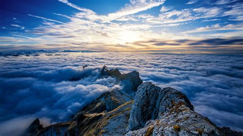 1600x900 Saentis Mountains Clouds View From Top 4k 1600x900 Resolution