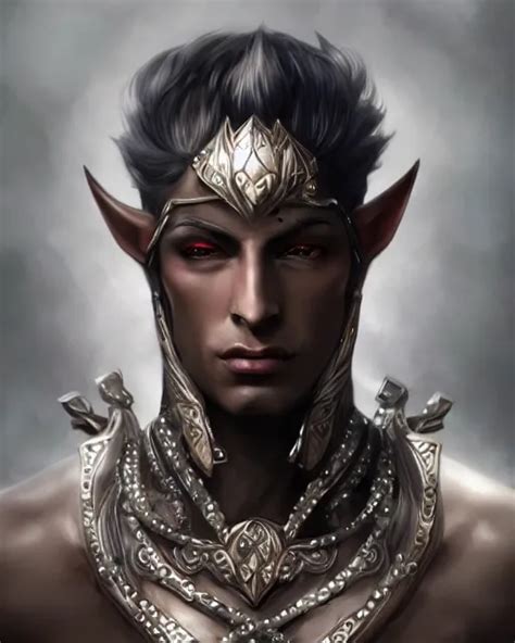 A Handsome Noble Male Dark Elf Obsidian Skin Jewels Stable Diffusion