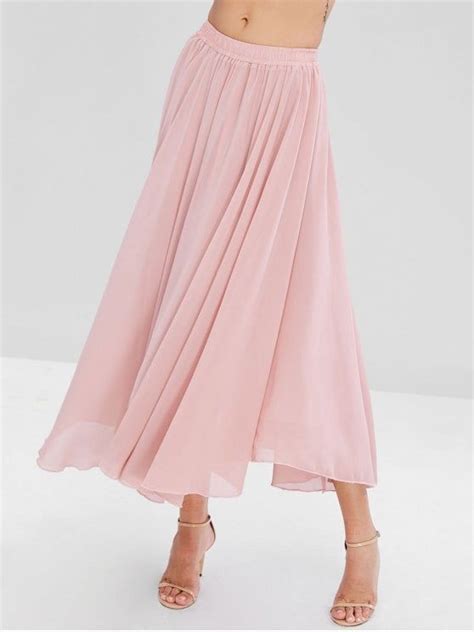 Flowy Layered Chiffon Maxi Skirt Pink L Flowy Spring Dresses Pink