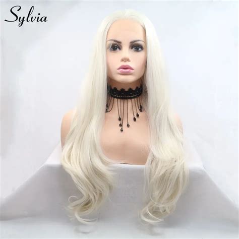 Sylvia Platinum Blonde Hair Synthetic Lace Front Wig Free Part Long Wig Natural Wavy Heat