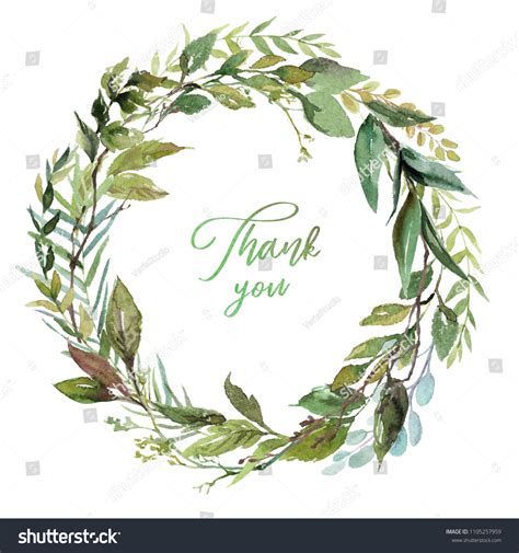 Watercolor Floral Illustration Leaf Wreath Frame 库存插图 1105257959