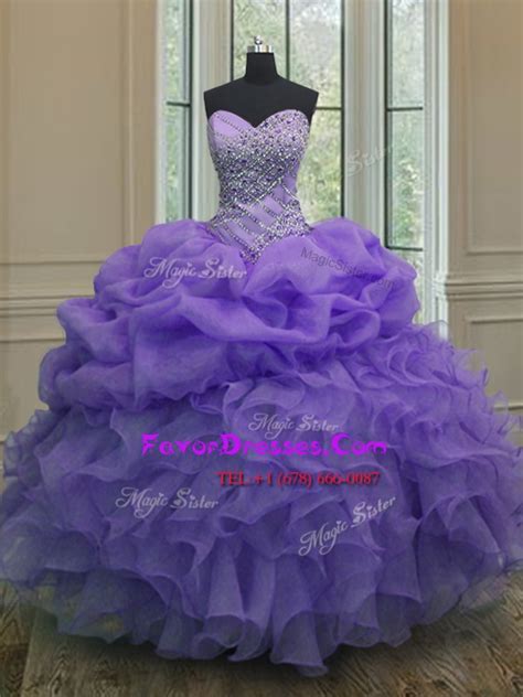 Lavender Lace Up Sweetheart Beading And Ruffles And Pick Ups 15th