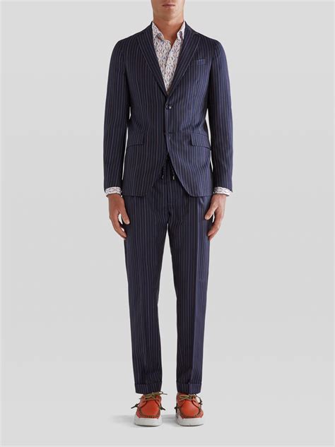 Tailored Striped Wool And Mohair Suit Navy Blue Etro Mens Suits ⋆