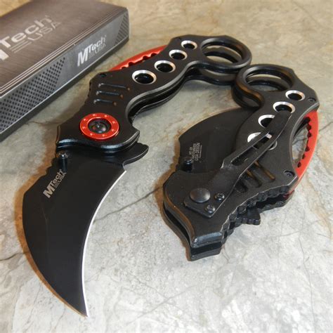 Mtech Black Red Karambit Claw Finger Hole Tactical Folding Knife Ebay