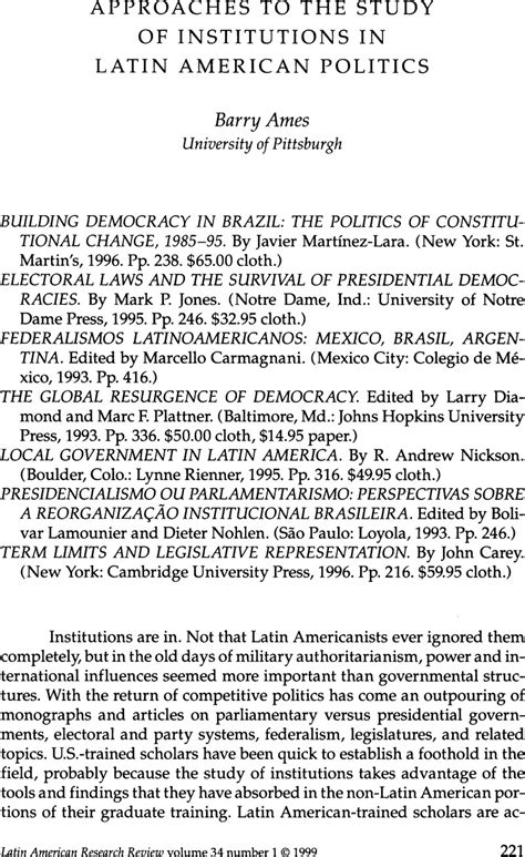 Approaches To The Study Of Institutions In Latin American Politics
