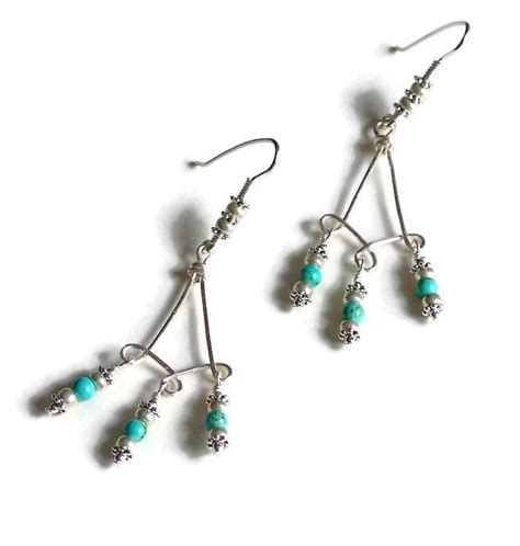 Silver And Turquoise Chandelier Earrings Boho Chandelier Earrings