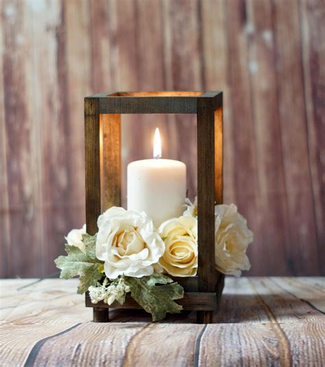 Rustic Lantern Centerpieces Wood Candle Lantern Wedding Floral