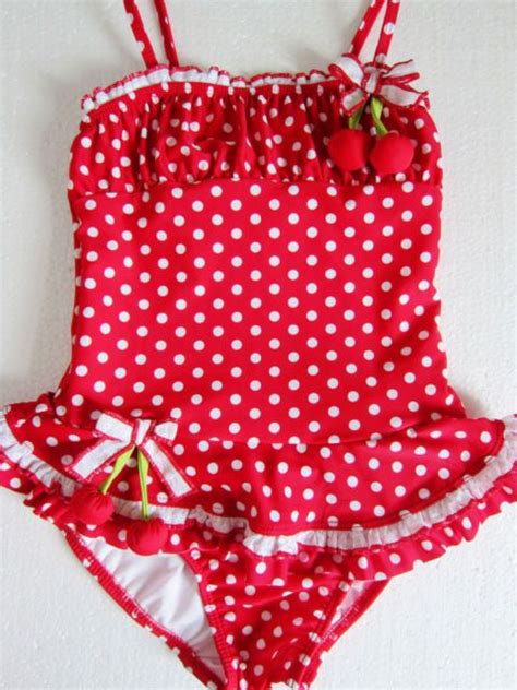 Nwt Toddlerbabygirls Cherry Polka Dots Skirted Tutu One Pc Swimsuits