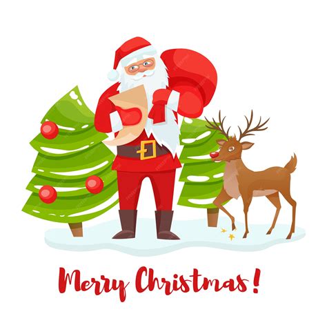 Premium Vector Santa Claus And Reindeer Christmas Tree