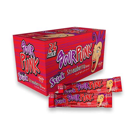 Sour Punk Candy Sticks Strawberry Flavor Pack Of 24 40g Each