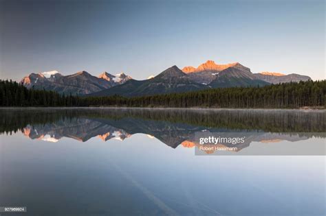 Herbert Lake At Sunrise Reflection Of The Bow Range Banff National Park