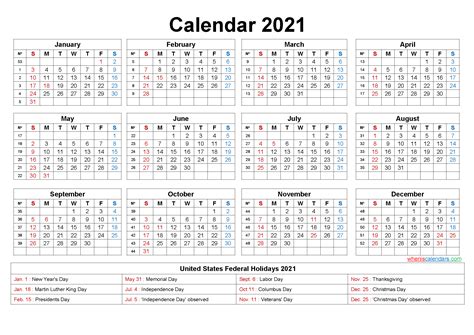 2021 Calendar With Holidays And Week Numbers