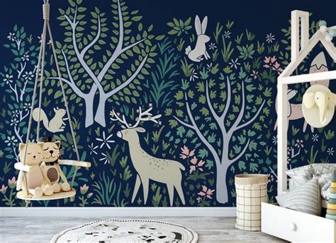 This Large Scale Woodland Wall Mural In Navy Was Designed By Whitney