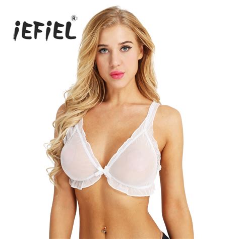 Women Femme Sexy Sheer Bra Tops Plunge V Neck Unlined Triangle Bralette