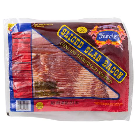 Kunzler 16 18 Count Hardwood Smoked Sliced Slab Bacon 2 5 Lb 8 Case