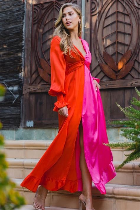 A Bright Two Tone Pink And Orange Maxi Dress Ia Vision Boutique