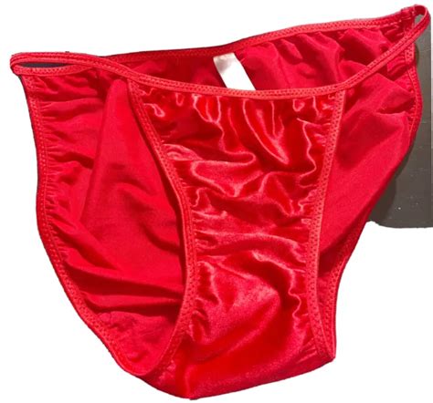 Vtg Victorias Secret Red Silky Second Skin Satin String Bikini Panties