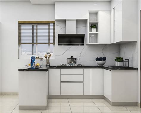Modular Kitchen Design With Spacious White Cabinets 10x10 Ft Livspace